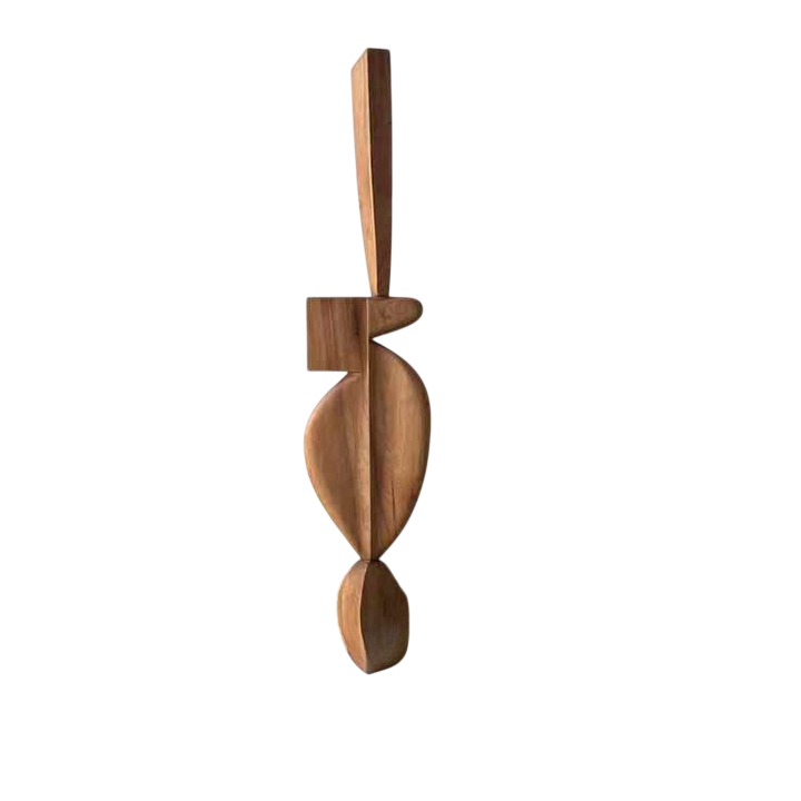 Large Abstract Solid Wood Floor Sculpture, Handmade Modern Art, 63 Inch