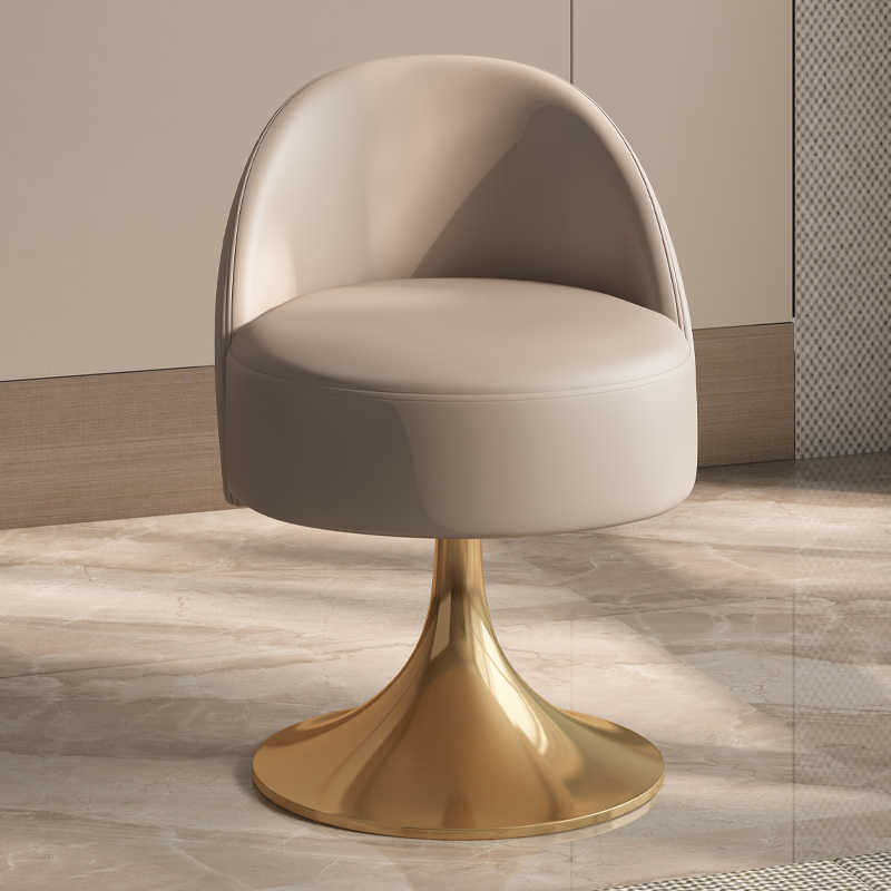 Italian Luxury Swivel Vanity Chair with Gold Tulip Base, Premium Leather Upholstered Makeup Stool with Backrest for Small Spaces