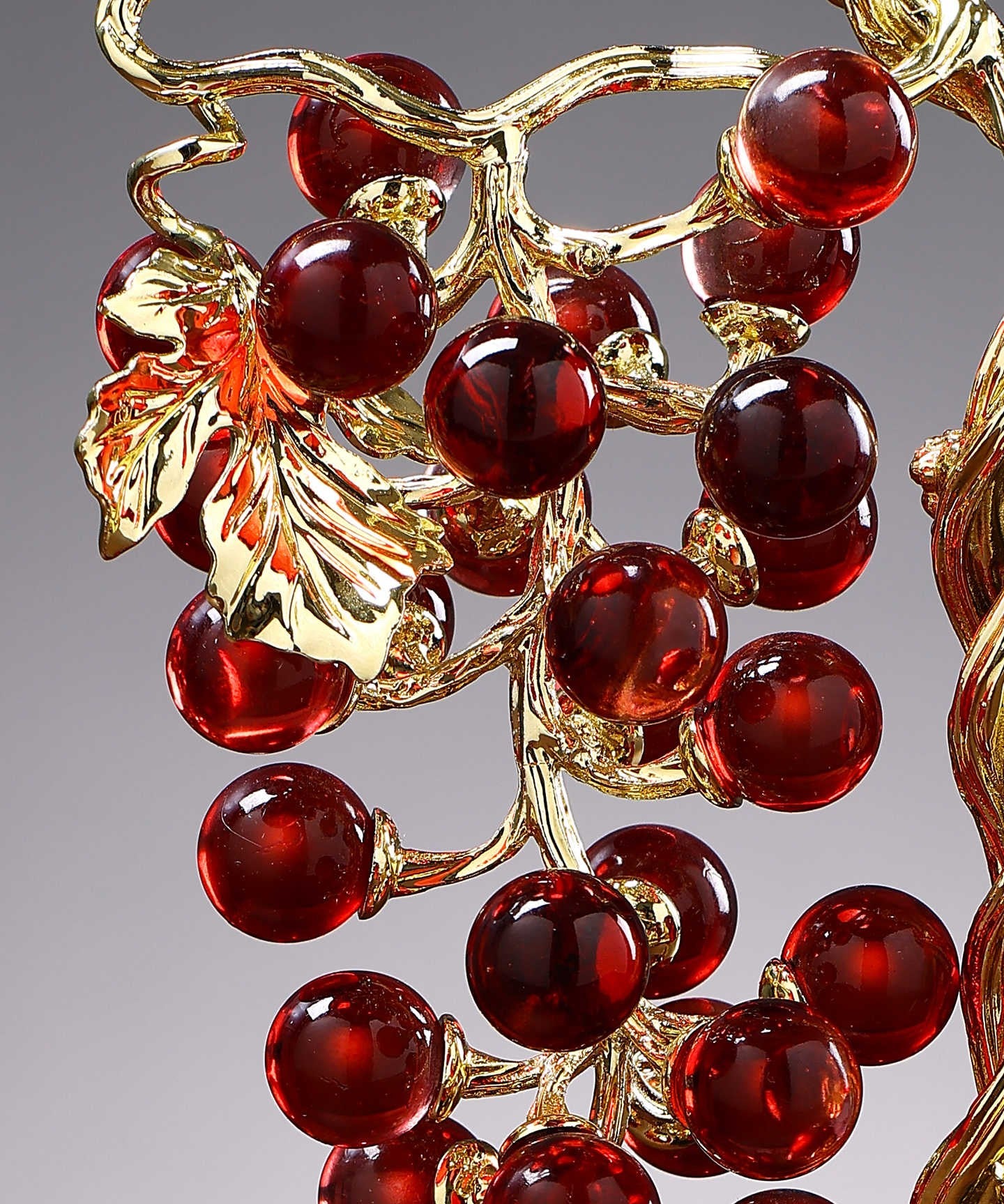 Light-Luxury Grape & Prosperity Tree Decorative Set – High-End Art Glass Desk/Entry Decor, Red Wine & Purple