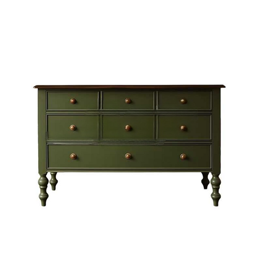 Vintage Solid Wood Entryway Dresser Cabinet with 7 Drawers, Green Hallway Storage Chest, Rustic Decorative Organizer for Foyer and Living Room