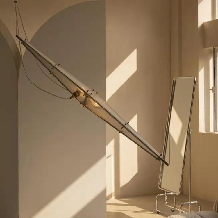 Modern Minimalist Designer Pendant Light, Large Stainless Steel & Glass Linear Suspension Lamp, Luxury Ambient Chandelier for Living Room, Dining, Office, Bedroom