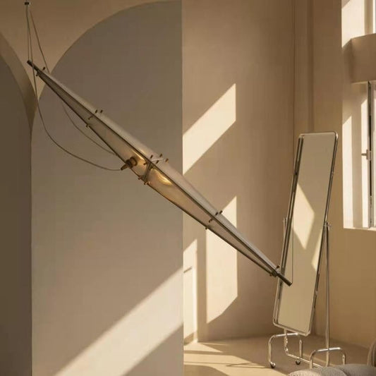 Modern Minimalist Designer Pendant Light, Large Stainless Steel & Glass Linear Suspension Lamp, Luxury Ambient Chandelier for Living Room, Dining, Office, Bedroom