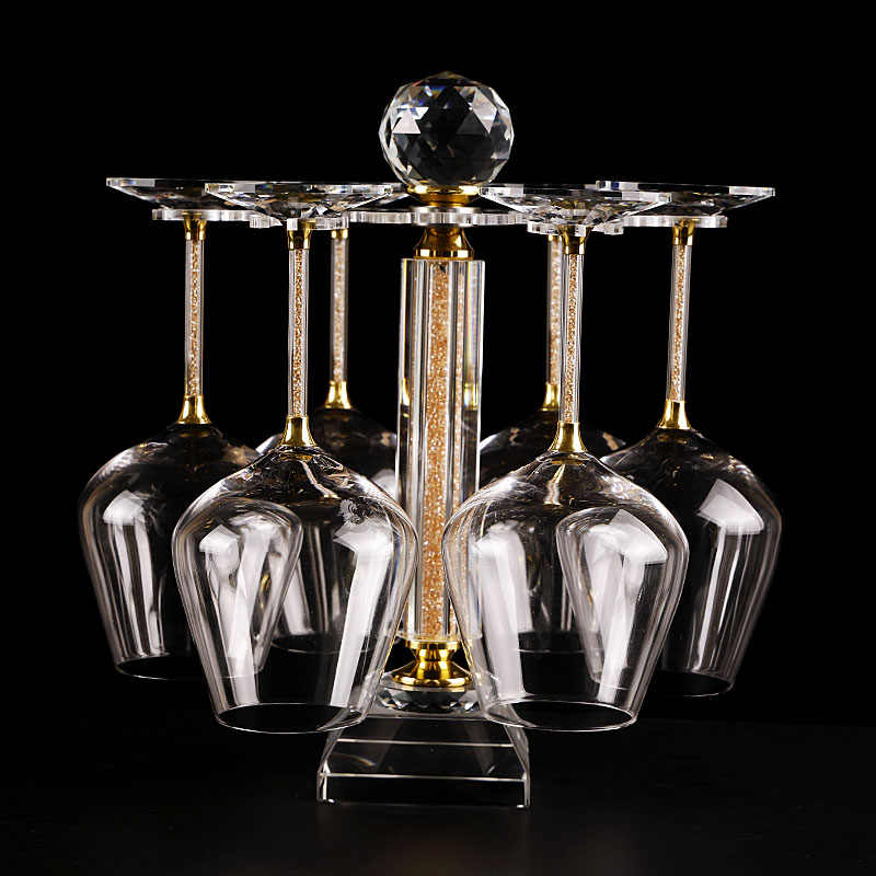 Luxury Crystal Wine Glass Set with Rotating Rack, Gold Stem European Style Red Wine Glasses 550ml, Premium 6-Piece Home Bar Collection