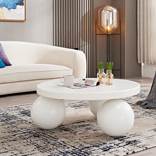Modern Minimalist White Ball Coffee Table – Artistic Round Living Room Center Table, Funky Spherical Base