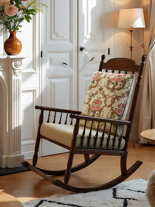 Vintage Rocking Chair – Floral Designer Solid Wood Rocker for Living Room, Apartment, Balcony