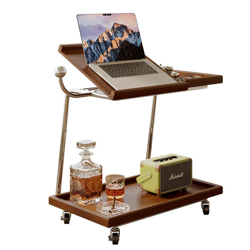Nordic Solid Wood Movable Flip Top Side Table – Multi-Functional Adjustable Rolling Desk, Modern End Table for Living Room, Bedroom, and Dining Room
