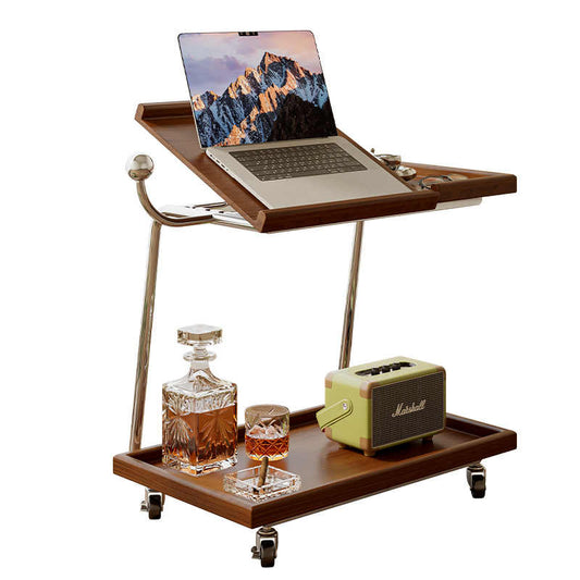 Nordic Solid Wood Movable Flip Top Side Table – Multi-Functional Adjustable Rolling Desk, Modern End Table for Living Room, Bedroom, and Dining Room