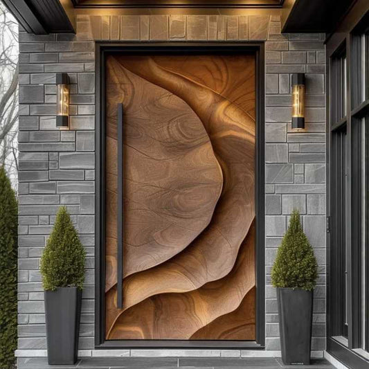 Luxury Sculptural Wood Grain Cast Aluminum Entry Door – Modern Artistic Front Door with Flowing Pattern Design, Premium Villa Entrance Door for Contemporary Homes
