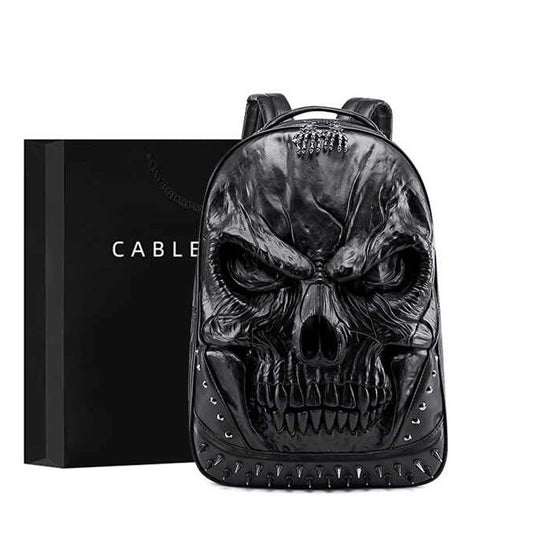 3D Skull Gothic Studded Leather Backpack – Black Punk Fashion Unisex School Bag with Rivet Details, Edgy Designer Travel Backpack for Men and Women