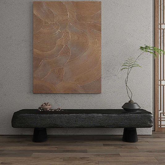 Japanese Wabi-Sabi Charcoal Wood Bench – Handcrafted Solid Wood Long Bench with Burnt Finish, Minimalist Entryway Furniture
