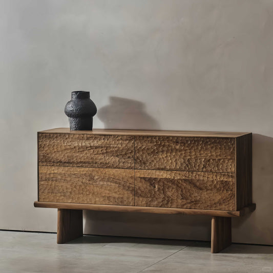 Hand-Carved Solid Wood Dresser, Minimalist Vintage Entryway Storage Cabinet, Designer Living Room Sideboard – Pre-Assembled