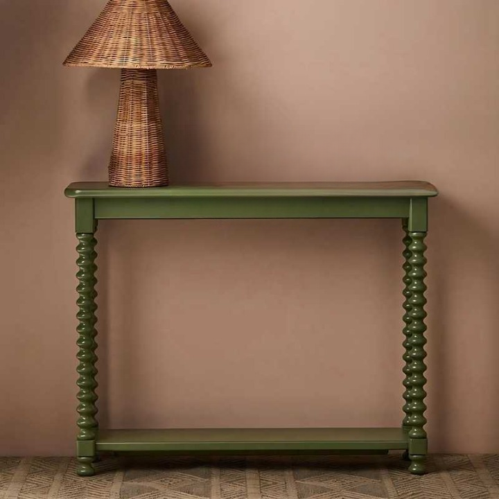 Green Solid Wood Narrow Console Table – Entryway Accent Wall Table with Spindle Legs for Hallway, Living Room & Foyer Decor