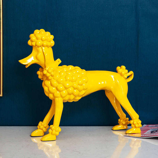 Contemporary Yellow Poodle Dog Sculpture – Large Resin Figurine for Modern Living Room or Entryway Décor
