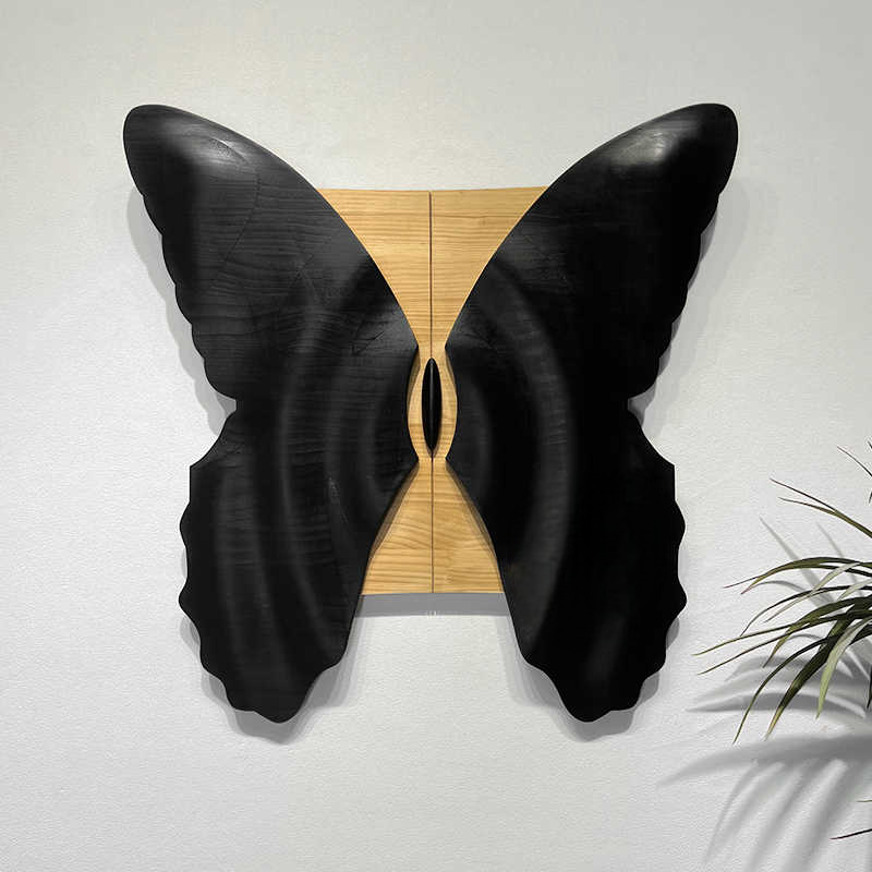 Modern Minimalist 3D Solid Wood Butterfly Wall Art, Real Wood Contemporary Entrance/Living Room Decor – “Butterfly in Love” A Style