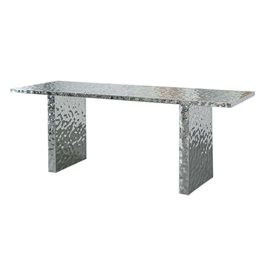 Modern Stainless Steel Ripple Finish Display Table – Water Wave Mirrored Center Island Stand for Boutique Clothing & Handbag Retail