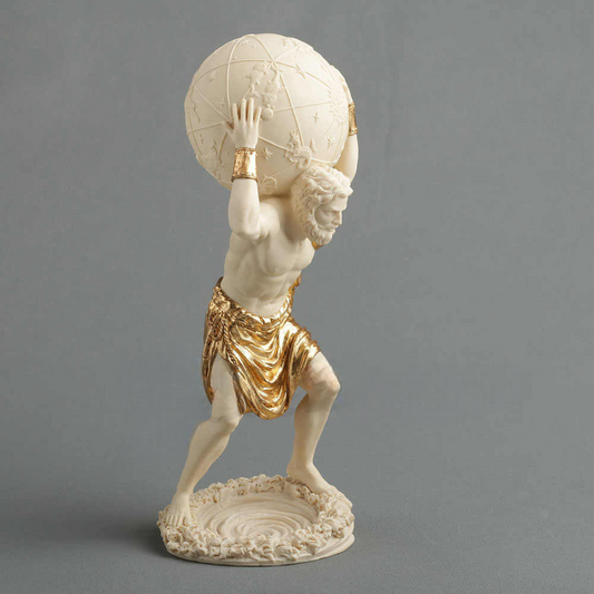 Greek Atlas Titan Statue – White & Gold Creator Figurine, Mythology Decor for Home, Office, Unique Gift