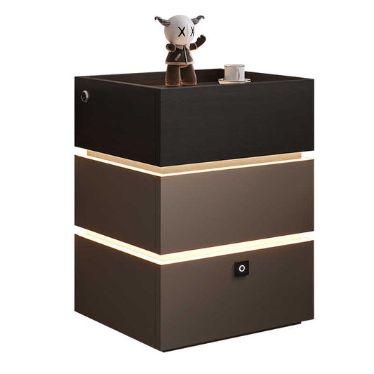 Modern Luxury Smart Nightstand, Three-Drawer Solid Wood Bedside Cabinet
