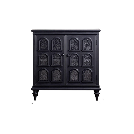Black 2 Door Sideboard Cabinet 35 Inch, Vintage Glass Door Storage Console