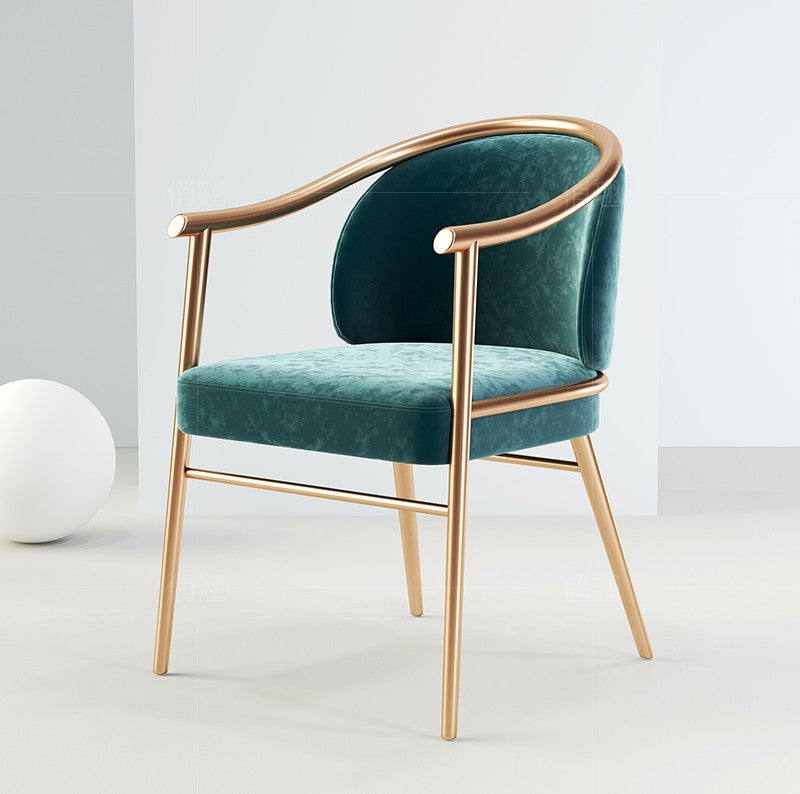 Modern Green Velvet Dining Chair with Gold Metal Legs, Luxury Upholstered Accent Armchair for Living Room, Study, or Dining