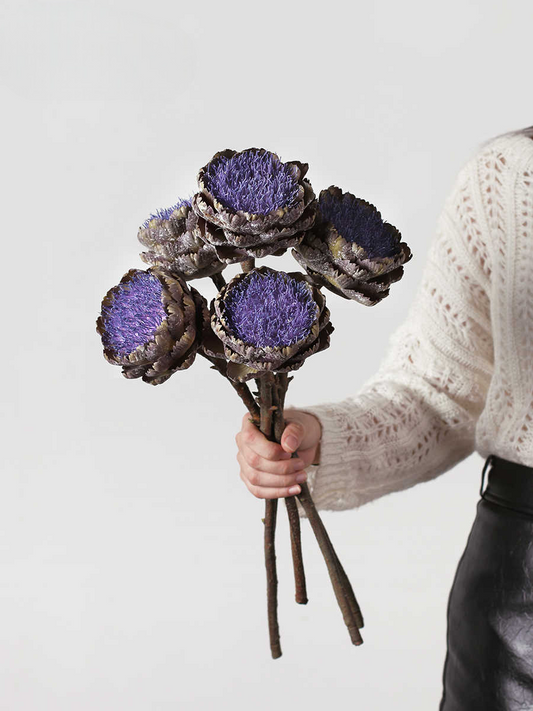 Vintage Artichoke Artificial Flower, High-End Purple Faux Art Deco Dining Table & Vase Arrangement