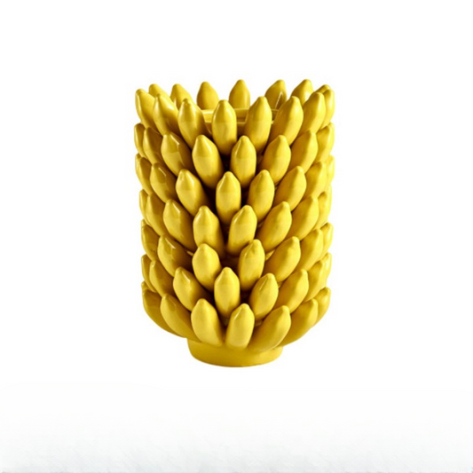 Yellow Banana Ceramic Vase Planter, Fruit-Shaped Decorative Flower Pot Cachepot, Glossy Sculptural Tabletop Accent for Living Room, Bedroom, Entryway, Hotel and Display Spaces