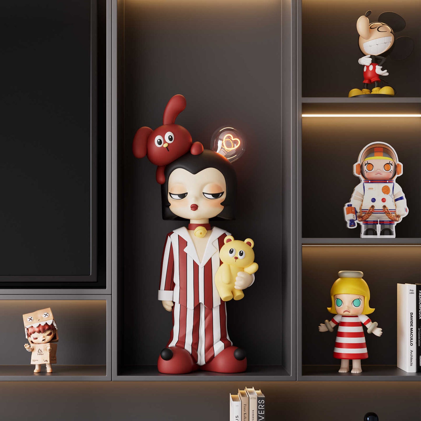Large Red Sleepy Girl Resin Sculpture Table Lamp, Modern Cartoon Decorative Figurine, Trendy Entrance TV Cabinet Display, Ambient Floor Art for Living Room Streamer Setup