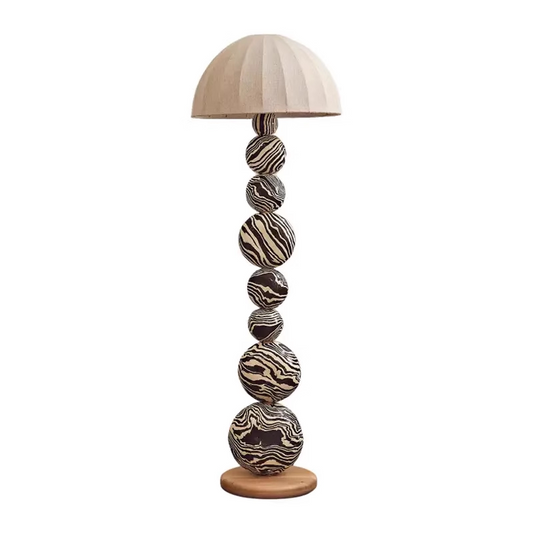 Modern Zebra Stripe Hand-Painted Art Ball Floor Lamp, Designer Sculptural Lighting with Stacked Spheres for Living Room Study, Contemporary Showroom Display