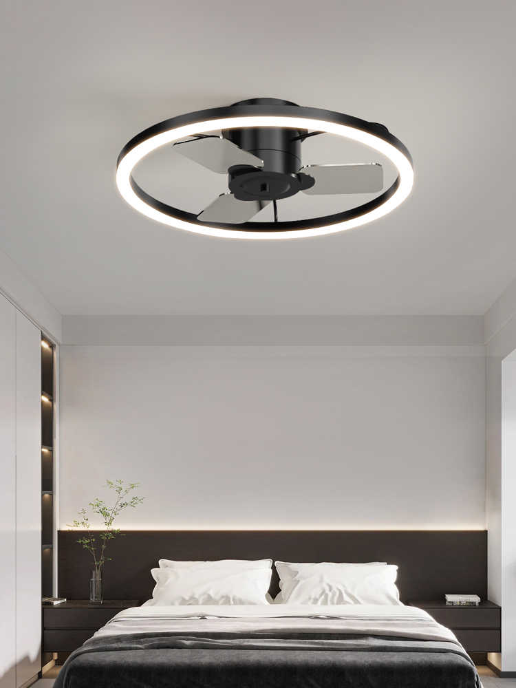 Modern Minimalist Ceiling Fan Light, Dimmable Black Smart LED Fan Lamp with Remote & APP Control for Bedroom or Living Room