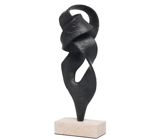 Modern Abstract Black Resin Sculpture, Creative Luxury Minimalist Geometric Statue, Designer Tabletop Art for Living Room, Hotel Reception, Entryway, Gallery Decor