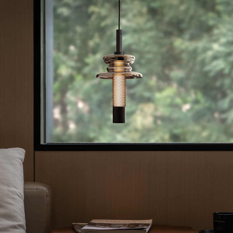 Modern Smart Pendant Lamp, Adjustable LED Bedside Suspension Light, Black Glass & Metal, Works with Tuya System
