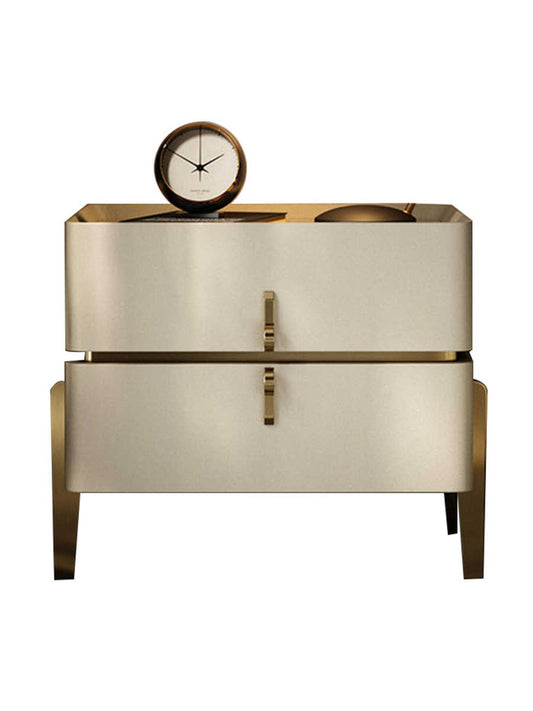 Modern Light-Luxury Sintered Stone Nightstand – High-End Solid Wood Bedside Storage Cabinet, Minimalist Double-Drawer