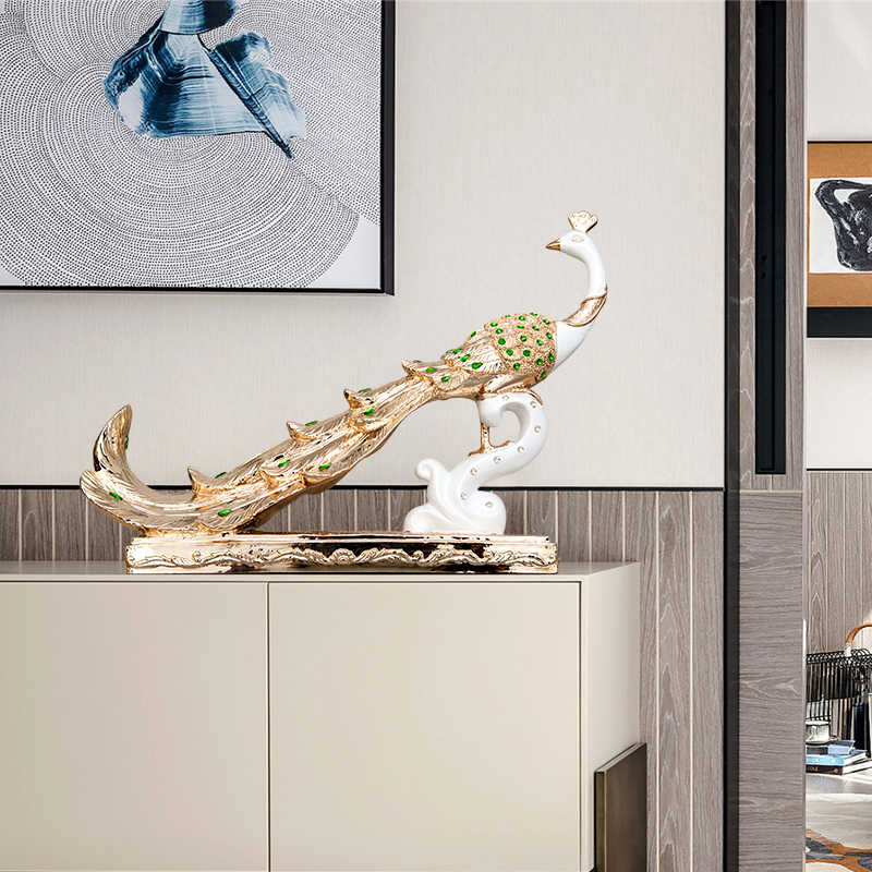 Luxury Rose Gold Peacock Sculpture – Artistic Resin Figurine with Crystal Accents for Living Room, Entryway, or Gift