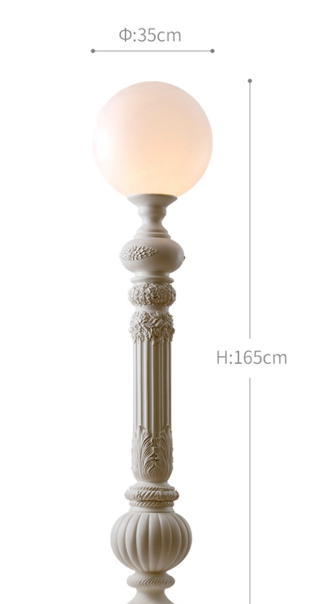 French Baroque Floor Lamp with Hand-Carved Column Base, Luxury Villa Living Room Statement Lighting with Globe Shade, Vintage Ornate Fireplace Accent Lamp