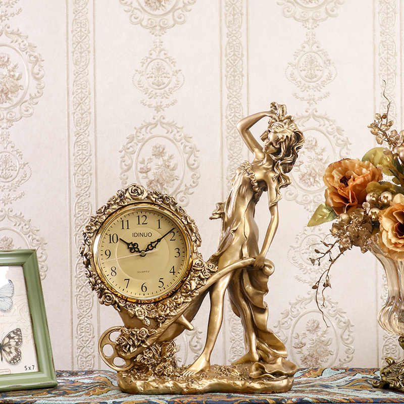 Art Lady Table Clock, Elegant Vintage Gold Beauty Desktop Clock, Luxur ...