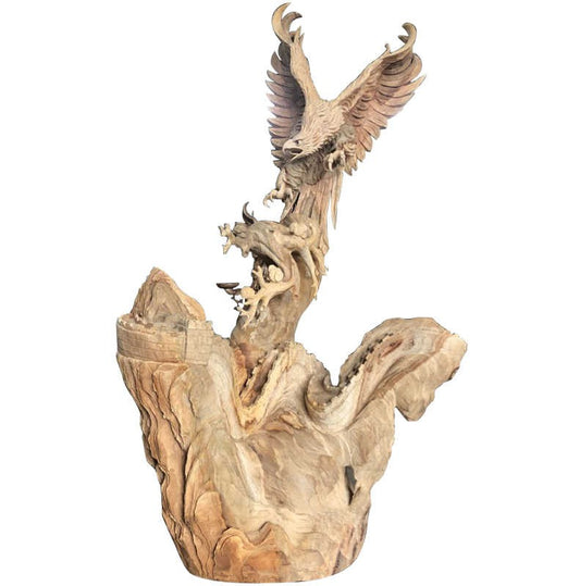 Large Solid Wood Eagle & Dragon Sculpture – Grand Opening Gift, Hand-Carved Floor Art, Prosperity Statement Piece for Living Room or Office, Over 2 Meters