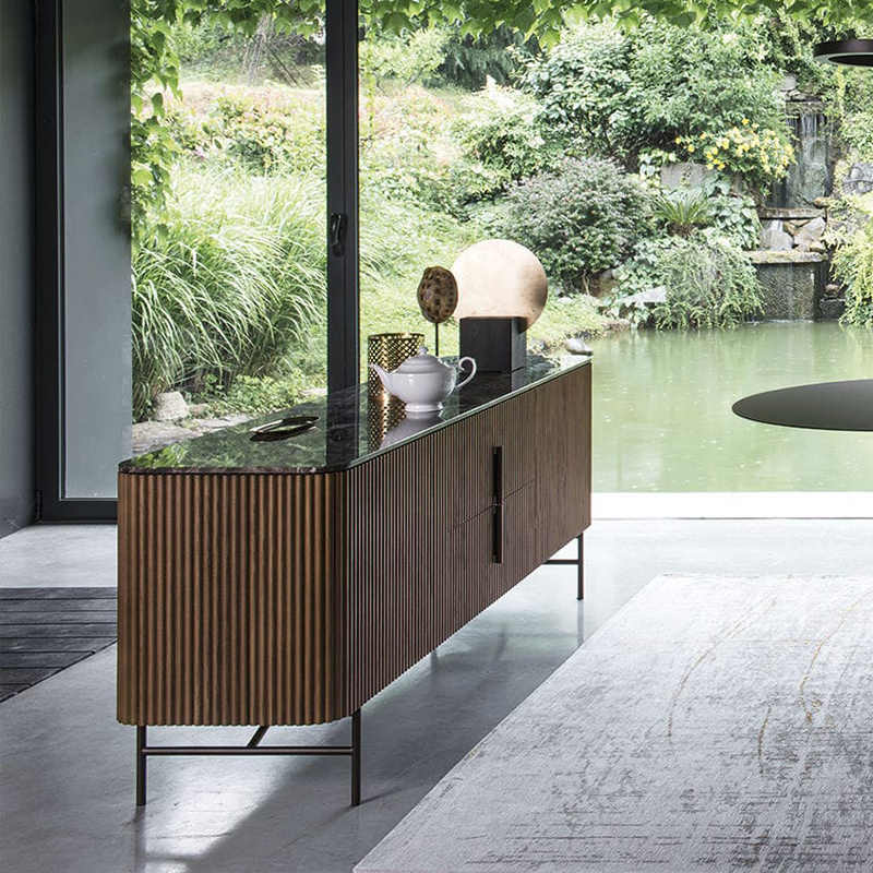 Modern Luxury Marble Top Sideboard Buffet Cabinet, Wood Storage Console for Living Room, Bedroom & Entryway