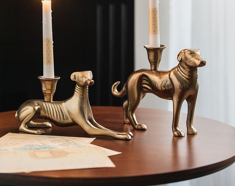Gold Whippet Candle Holder Set – Modern Art Deco Dog Candle Stand, Luxury Hotel & Dining Table Decorative Props