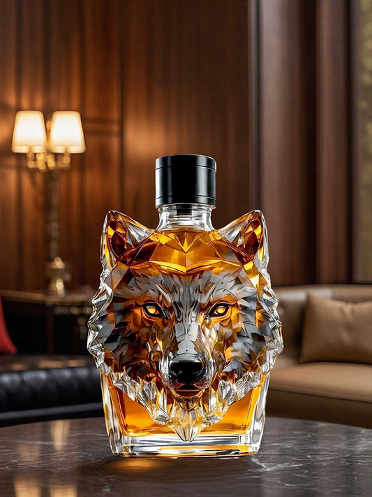 Wolf Head Whiskey Decanter 300ml, Creative 3D Glass Liquor Bottle for Spirits Storage & Home Bar