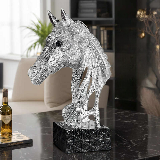 High-End Modern Transparent Horse Head Sculpture – Luxury Acrylic Art Decor for Living Room, Study, Entryway, Wine Cabinet
