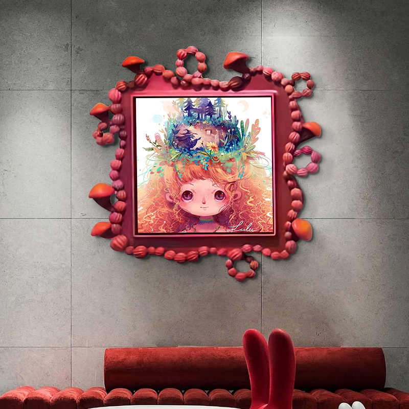 3D Cartoon Girl Wall Art, Modern Embossed Kids Room Decor, Whimsical Square Relief Panel for Bedroom or Playroom