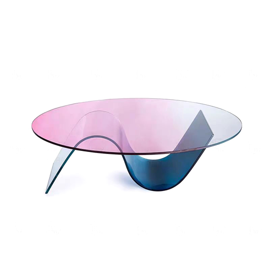 Designer S-Shaped Gradient Acrylic Coffee Table, Pink & Blue Modern Artistic Centerpiece for Living Room, Luxury Transparent Creative Tea Table