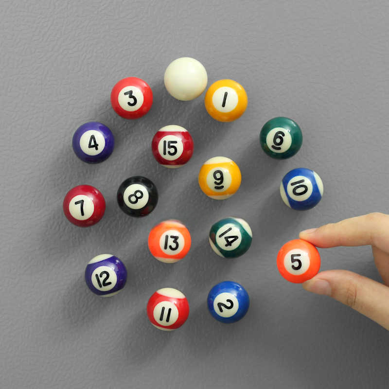 Creative Billiard Ball Refrigerator Magnets Set, Pool Ball Magnetic Memo Decor (16-Piece Set)