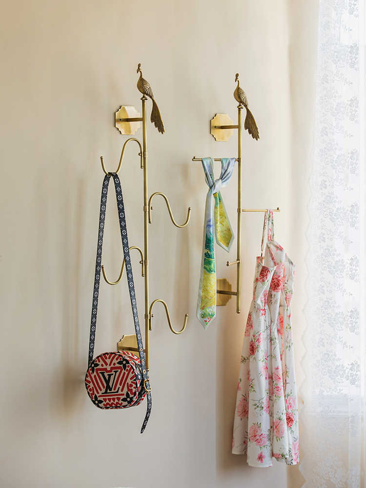 Brass Peacock Wall Hook, Luxury Entryway/Bedroom S-Shaped Coat & Hat Rack, Dual Installation – No-Drill and Wall-Drill
