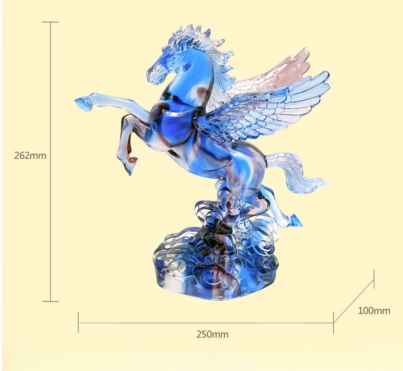 Luxury Blue Crystal Pegasus Figurine, Winged Horse Art Sculpture for Living Room and Office Decor, Large Modern Glass Collectible