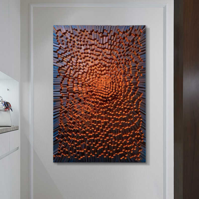 Modern Abstract Wall Art for Sales Offices, Hotels, Grand Entrance Decoration, Duplex Living Room, “Rhythm II” Luxury 3D Textured Painting, Eco-Friendly Sandstone Finish, Hand-Painted, Backlit Warm Light