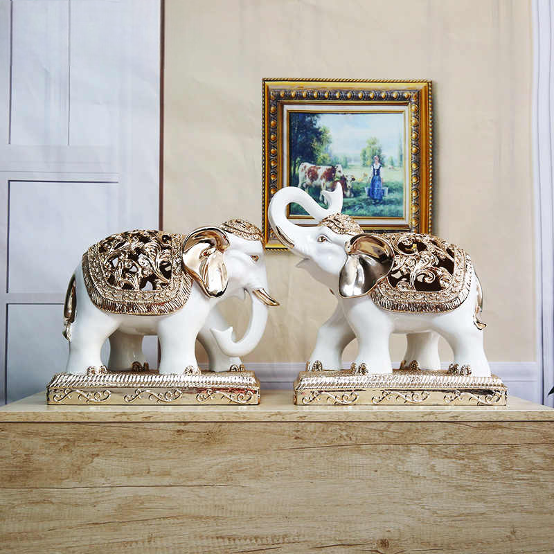 Rose Gold Elephant Figurine Pair – Resin Art Statues for Living Room, TV Cabinet, or Entryway Décor (Set of 2)