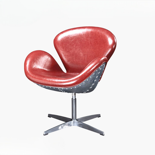 Industrial Modern Swivel Lounge Chair, Designer Aviator Style Accent Chair with Fiberglass Shell, Polished Aluminum and PU Upholstery