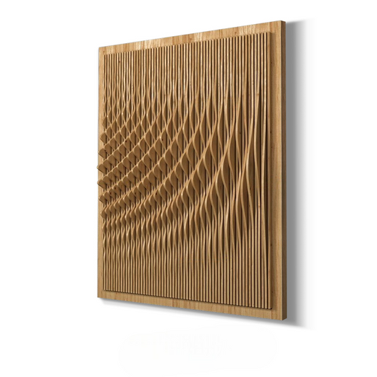 Modern Solid Wood 3D Hand-Carved Wall Art Panel, Designer Gradient Slot Sculpture for Living Room, Entryway, Hotel—Frameless