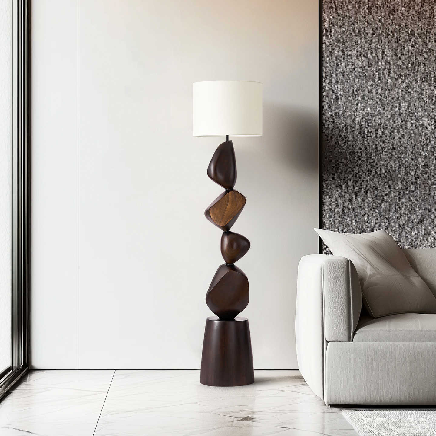 Designer Solid Wood Floor Lamp, Artistic Modern Standing Light for Living Room, Bedroom, or Sofa Ambient Lighting