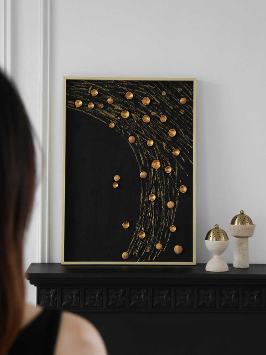 Original Gold Shell Abstract Wall Art, Luxury Handmade 3D Painting for Entryway, Living Room & Modern Decor